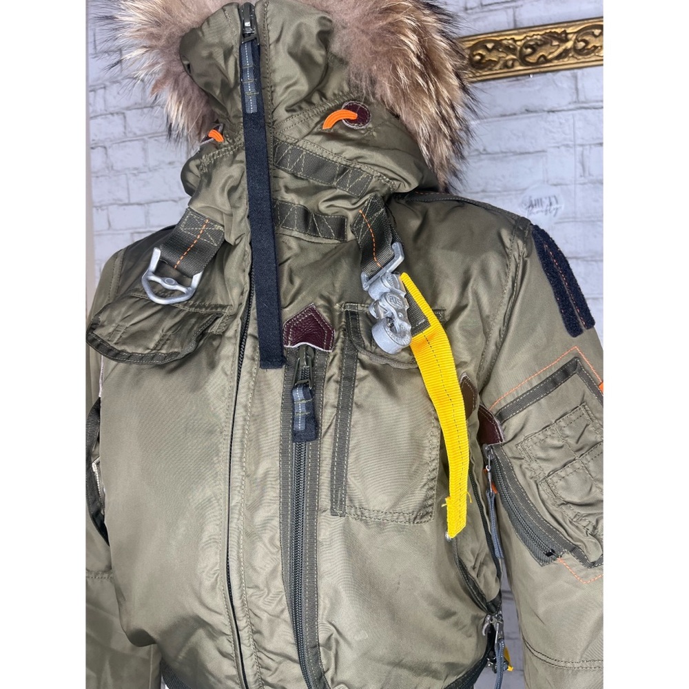 Parajumpers Green Gobi Bomber Jacket With Fur Hood Size S